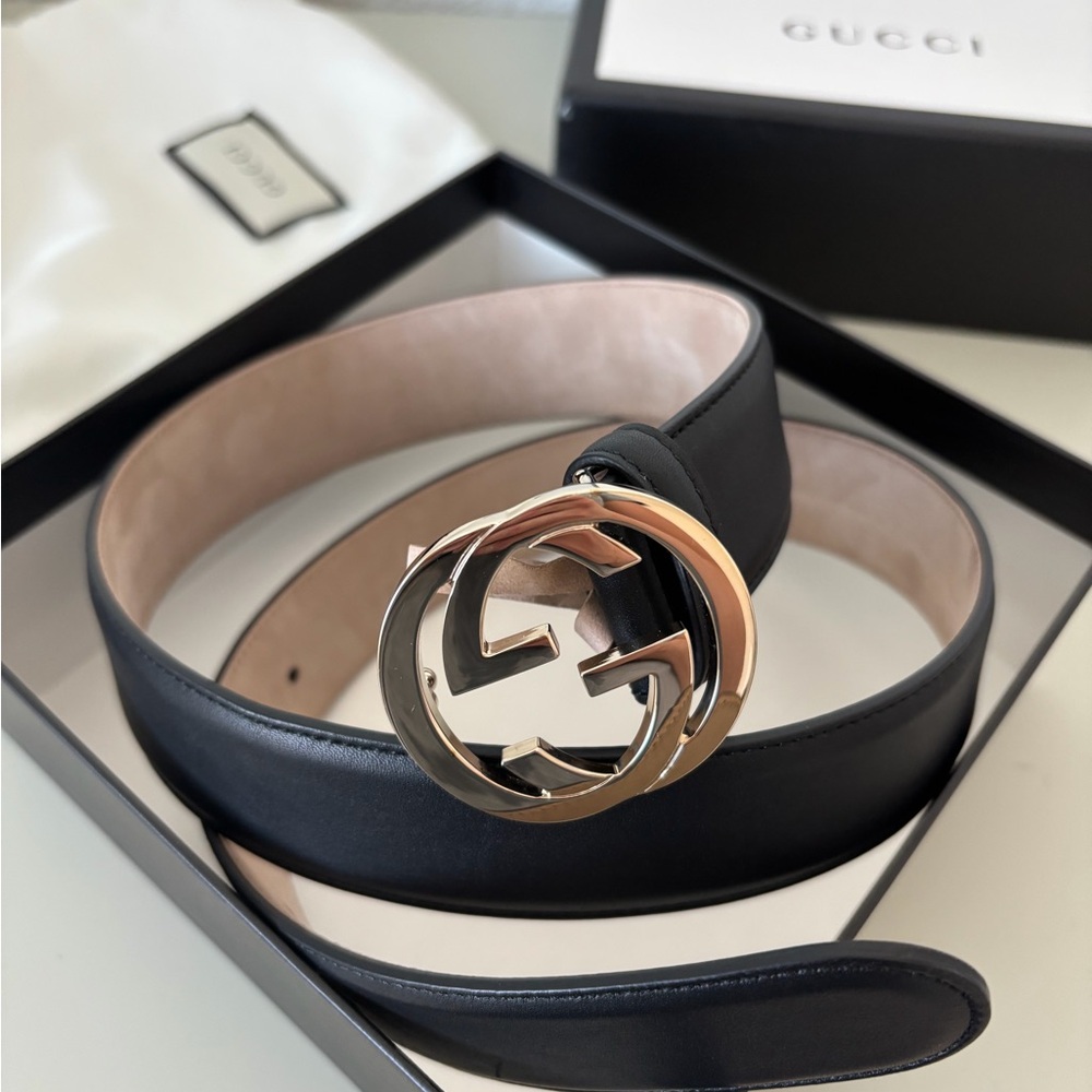 Gucci Black Belt with Gold Emblem